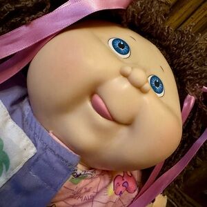 Vintage Cabbage Patch Kid Save the Animals Romper Curly Brown Hair Blue Eyes